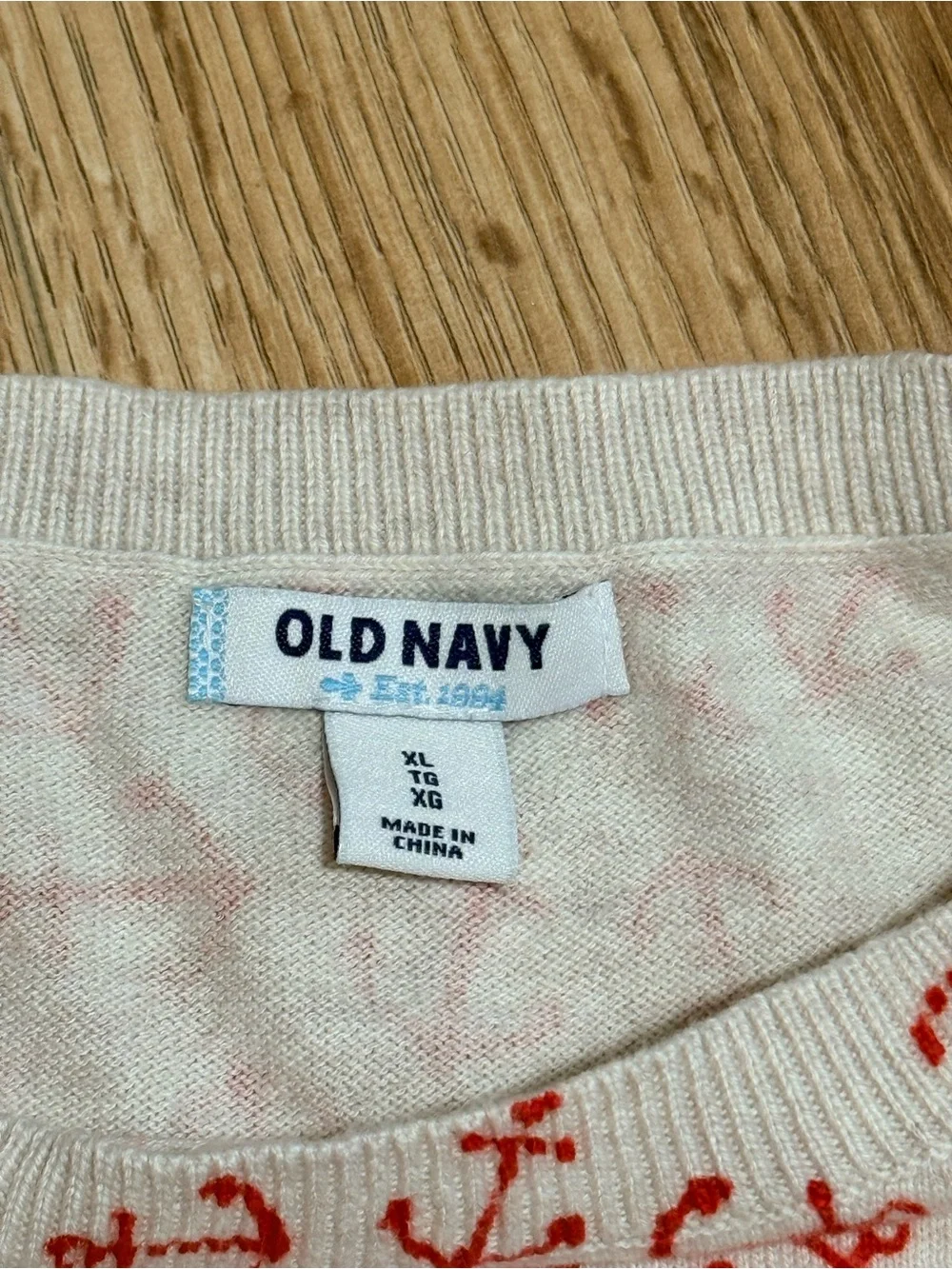 Old Navy Womens Anchor Print Crewneck Sweater Cream Red Nautical Cotton XL
